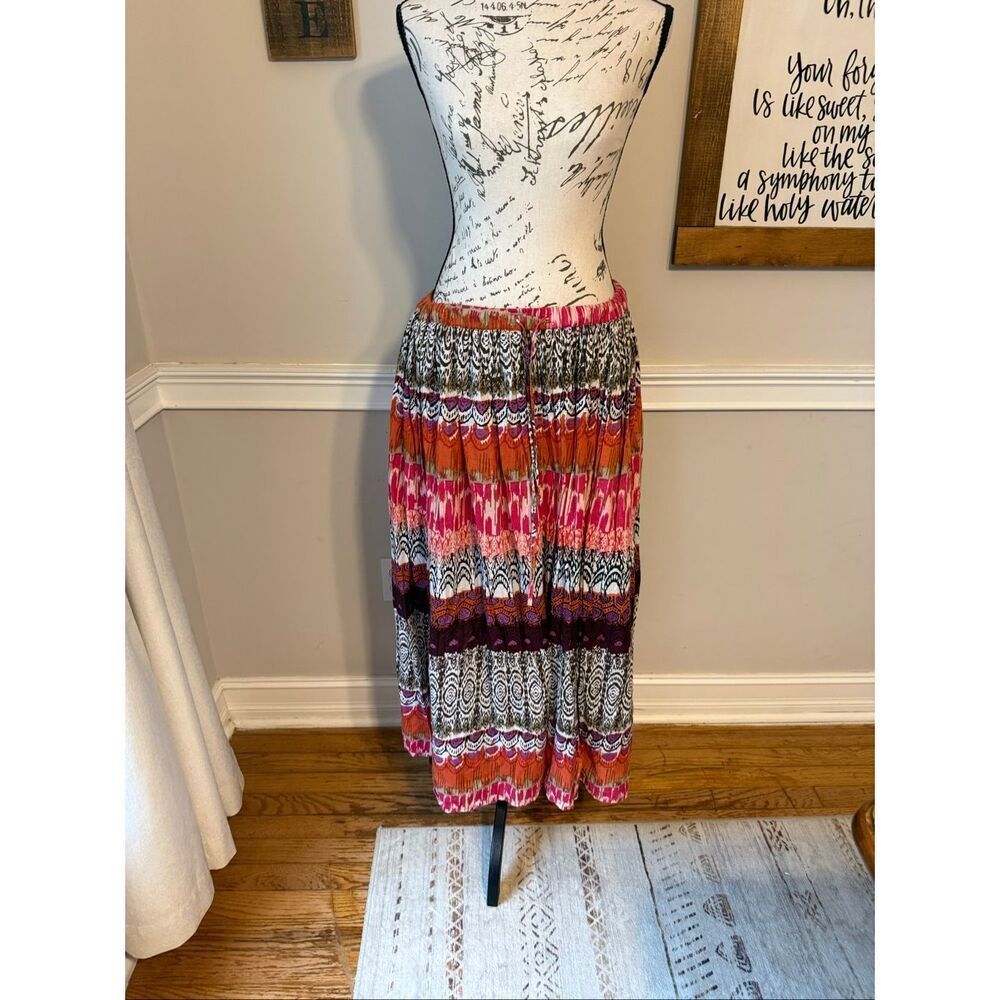 J. Gee Women's Geometric Print Boho A-Line Maxi Skirt Multicolor Size Large